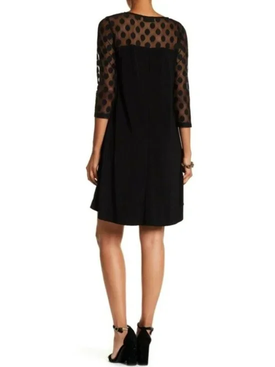 Nina Leonard Illusion Swing Dress Size Medium High Low 3/4 Sleeve Polka Dot NEW - Picture 2 of 11